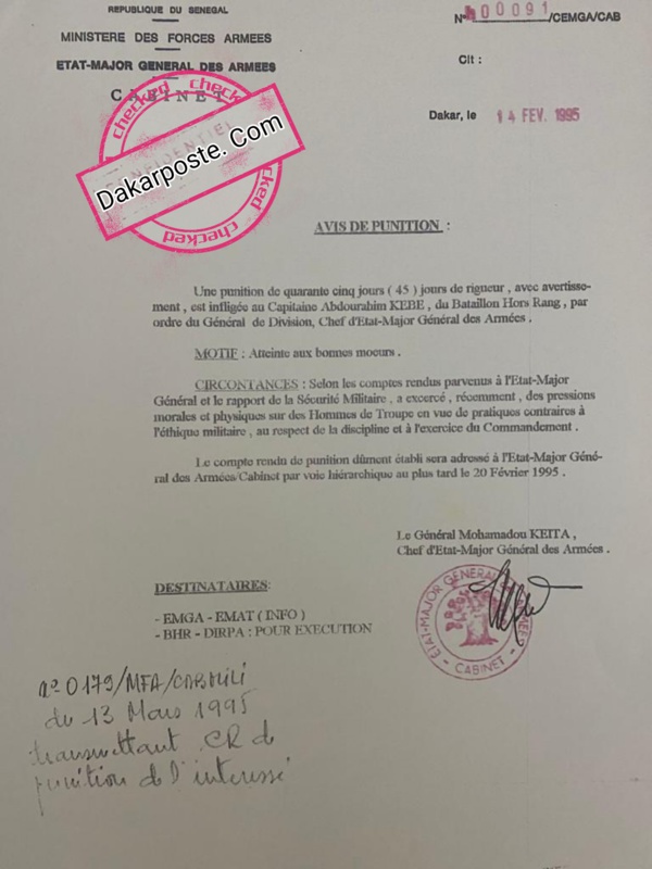 Le colonel Kébé enseignant à l’Université Gaston Berger de Saint-Louis – Un danger pour les étudiants ! (DOCUMENTS) Le colonel Kébé enseignant à l’Université Gaston Berger de Saint-Louis – Un danger pour les étudiants ! (DOCUMENTS)