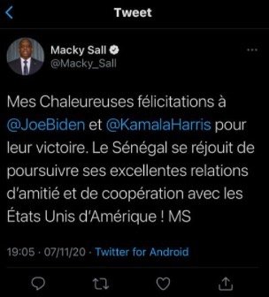 Politique Élection de Joe Biden : La réaction de Macky Sall
