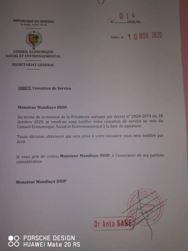 CESE : Idy met fin aux fonctions du DRH et du DAF (documents)