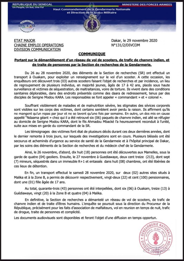 [Document] Traite des personnes : L'incroyable découverte des gendarmes chez Kara Sécurité