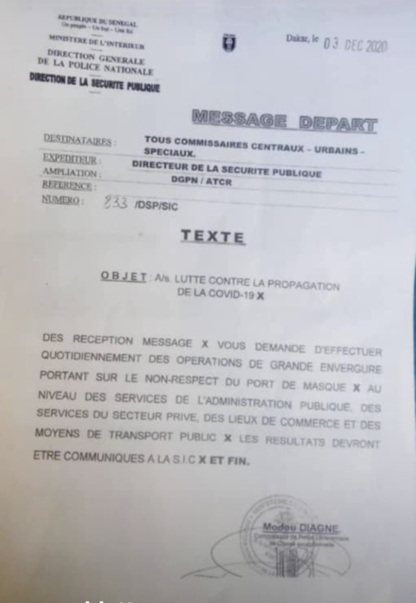 Sénégal: Reprise des contrôles du port du masque en public Sénégal: Reprise des contrôles du port du masque en public