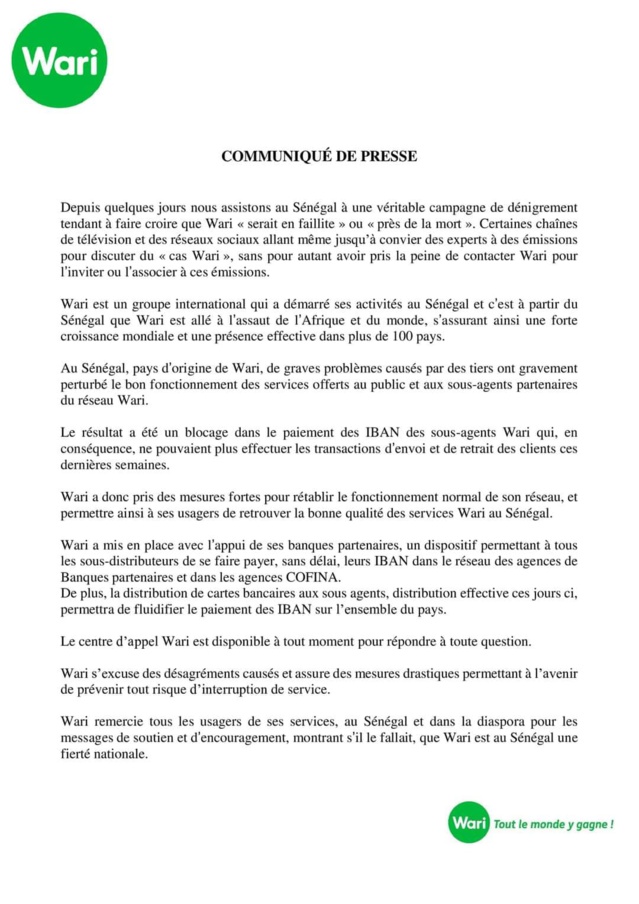 SA FAILLITE ANNONCÉE: Wari asséne ses vérités