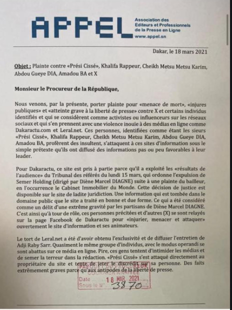 Plainte contre Prési Cissé et Cie : Dakaractu s’est finalement désisté