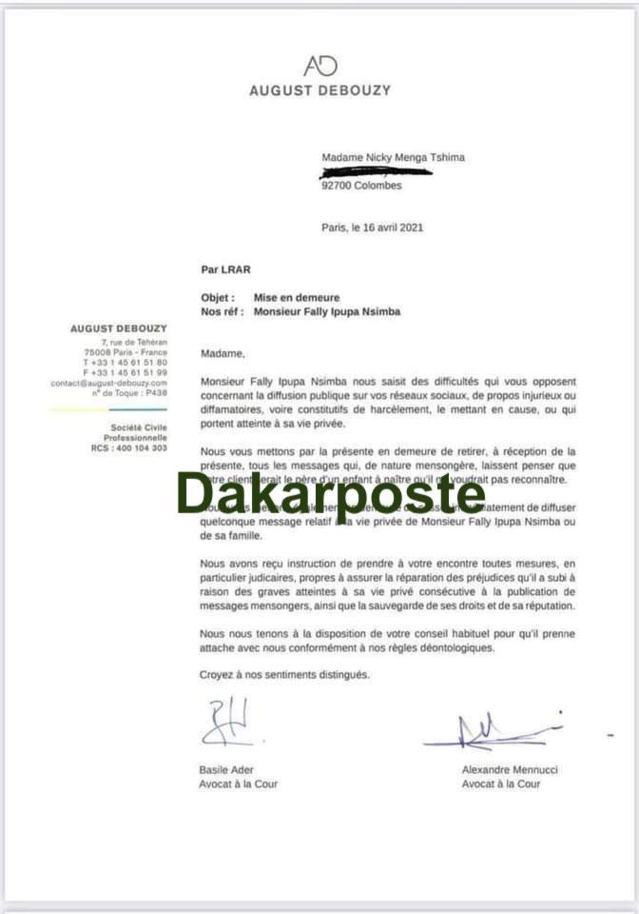 Accusation de grossesse contre lui, le chanteur Fally Ipupa porte plainte contre son ex...femme (documents)