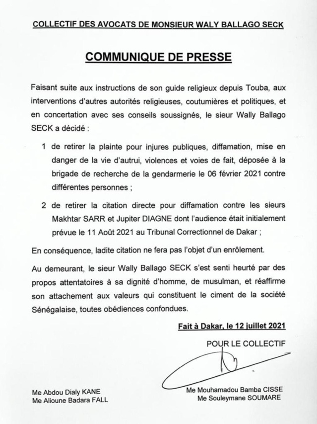 Intervention de son guide religieux, plainte retirée… : les avocats de Wally s’explique