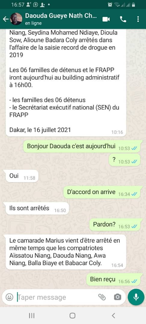 Manif du Frapp et des six membres des familles de détenus: Guy Marius Sagna encore arrêté