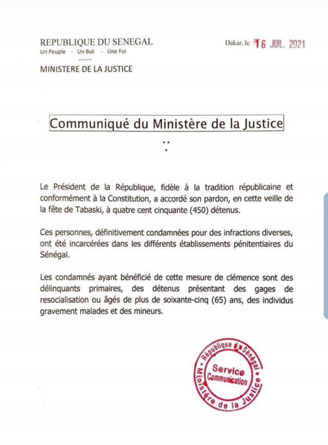 TABASKI : 450 DÉTENUS GRACIÉS PAR LE PRÉSIDENT MACKY SALL TABASKI : 450 DÉTENUS GRACIÉS PAR LE PRÉSIDENT MACKY SALL
