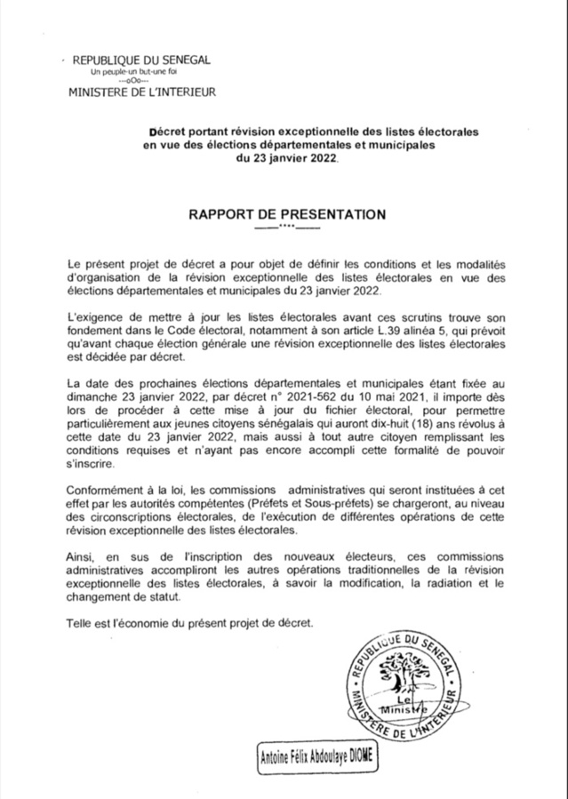 Elections locales 2022 : La révision exceptionnelle des listes électorales va se dérouler du 31 juillet au 14 septembre 2021. (Décret)
