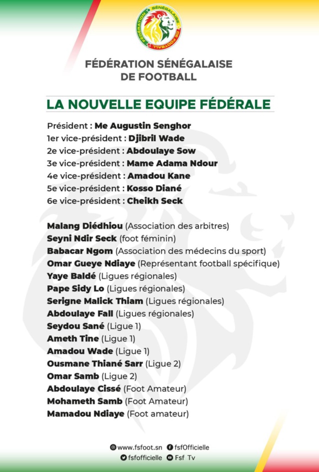 Assemblée générale élective : Voici les nouveaux membres du comité exécutif de la FSF... Assemblée générale élective : Voici les nouveaux membres du comité exécutif de la FSF...