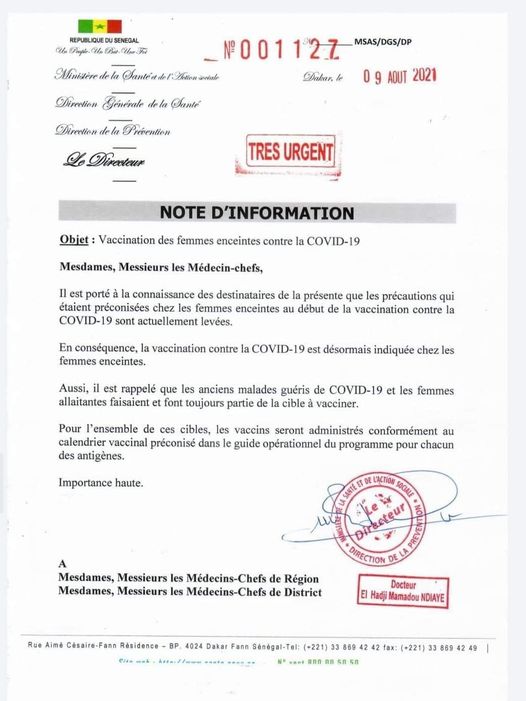 La vaccination contre la COVID-19 est désormais indiquée chez les femmes enceintes- Voici la note d'information ! La vaccination contre la COVID-19 est désormais indiquée chez les femmes enceintes- Voici la note d'information !