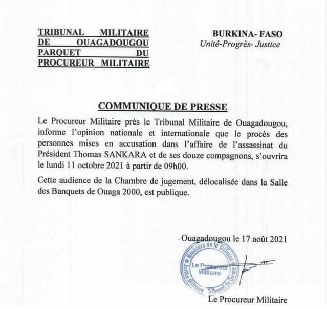 Burkina Faso: le procès de l’affaire Thomas Sankara fixé au 11 octobre 2021