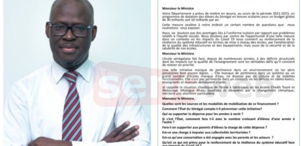Tenues scolaires : Cheikh Bamba Dièye écrit à Mamadou Talla Tenues scolaires : Cheikh Bamba Dièye écrit à Mamadou Talla