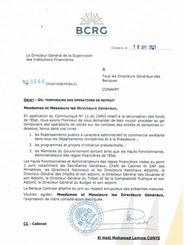 Guinée: Qui sont ces hauts cadres concernés par le gel des comptes bancaires?