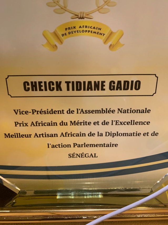 PRIX AFRICAIN DU MÉRITE ET DE L'EXCELLENCE -  MEILLEUR ARTISAN AFRICAIN DE LA DIPLOMATIE  ET DE L'ACTION PARLEMENTAIRE- Le Dr Cheikh Tidiane Gadio honoré