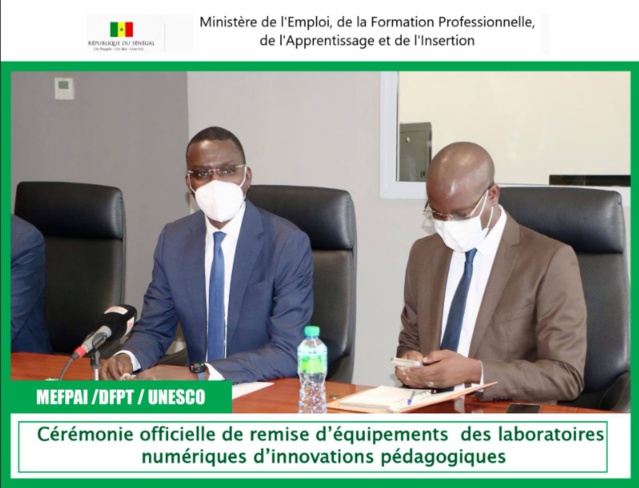 Le ministre Dame Diop a présidé ce matin la cérémonie officielle de remise d’équipements des laboratoires numériques d’innovations pédagogiques,initiée par la direction de la formation professionnelle et technique du MEFPAI et avec l’appui Le ministre Dame Diop a présidé ce matin la cérémonie officielle de remise d’équipements des laboratoires numériques d’innovations pédagogiques,initiée par la direction de la formation professionnelle et technique du MEFPAI et avec l’appui