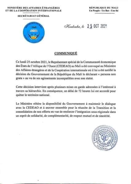 La junte au pouvoir au Mali demande à la CEDEAO de... quitter le pays La junte au pouvoir au Mali demande à la CEDEAO de... quitter le pays