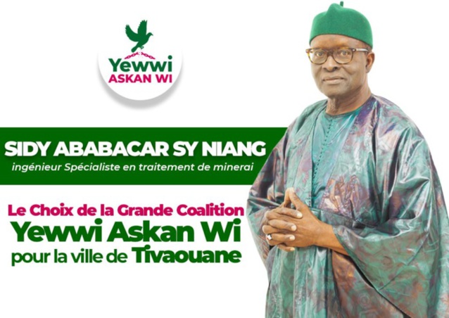 Tivaouane / Locales 2022 : La coalition Yewwi Askan Wi choisit Sidy Ababacar Sy Niang du PUR comme candidat pour la mairie. Tivaouane / Locales 2022 : La coalition Yewwi Askan Wi choisit Sidy Ababacar Sy Niang du PUR comme candidat pour la mairie.