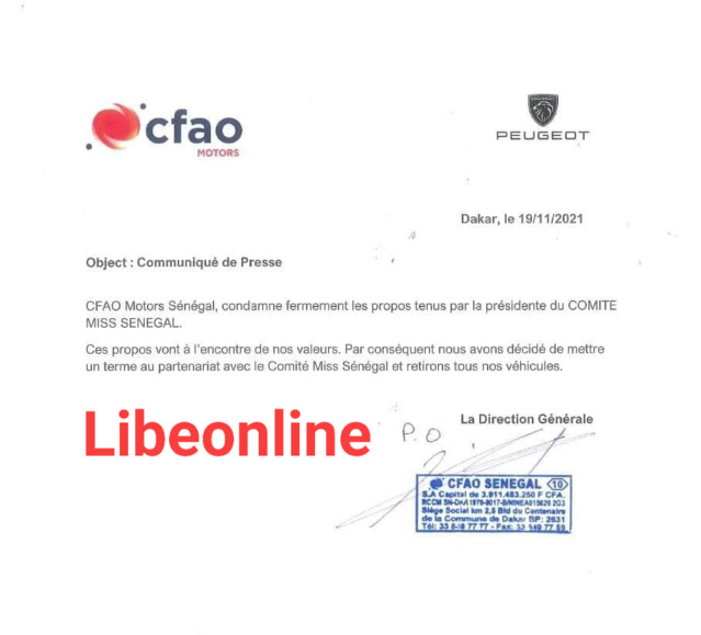 AMINA BADIANE EN FLAGRANT DÉLIT D'APOLOGIE DU VIOL Cfao "déchire" son partenariat avec le comité Miss Sénégal
