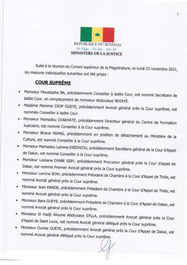 VASTE CHAMBOULEMENT À LA MAGISTRATURE- Voici l'intégralité des nominations VASTE CHAMBOULEMENT À LA MAGISTRATURE- Voici l'intégralité des nominations