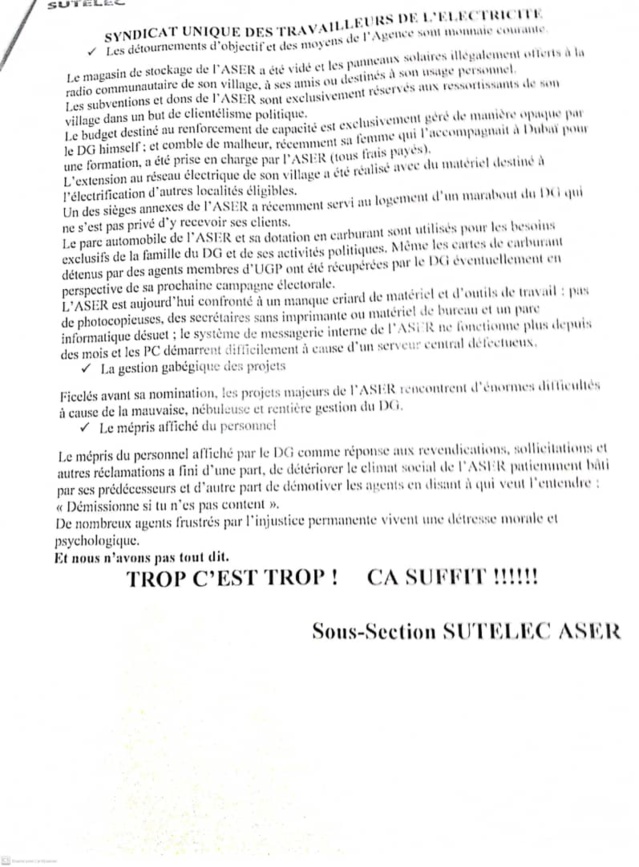 Bamboula à l'ASER: le DG, Baba Diallo, sa famille et ses "militants" font la pluie et le beau temps avec les deniers publics...Effarantes révélations... Bamboula à l'ASER: le DG, Baba Diallo, sa famille et ses "militants" font la pluie et le beau temps avec les deniers publics...Effarantes révélations...