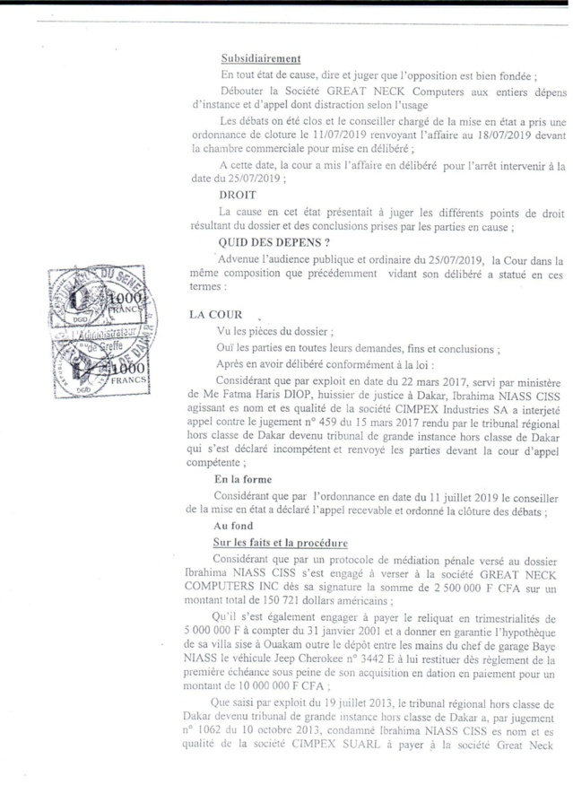 Voici le document qui confirme la condamnation de Baye Ciss par la Cour d'Appel de Dakar ! Voici le document qui confirme la condamnation de Baye Ciss par la Cour d'Appel de Dakar !