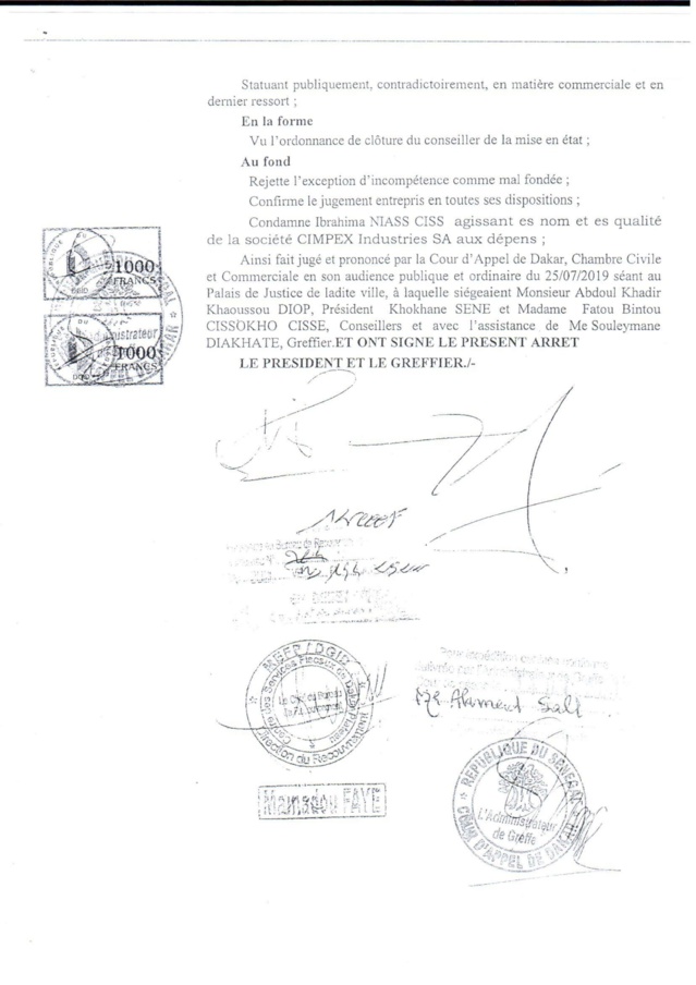 Voici le document qui confirme la condamnation de Baye Ciss par la Cour d'Appel de Dakar ! Voici le document qui confirme la condamnation de Baye Ciss par la Cour d'Appel de Dakar !