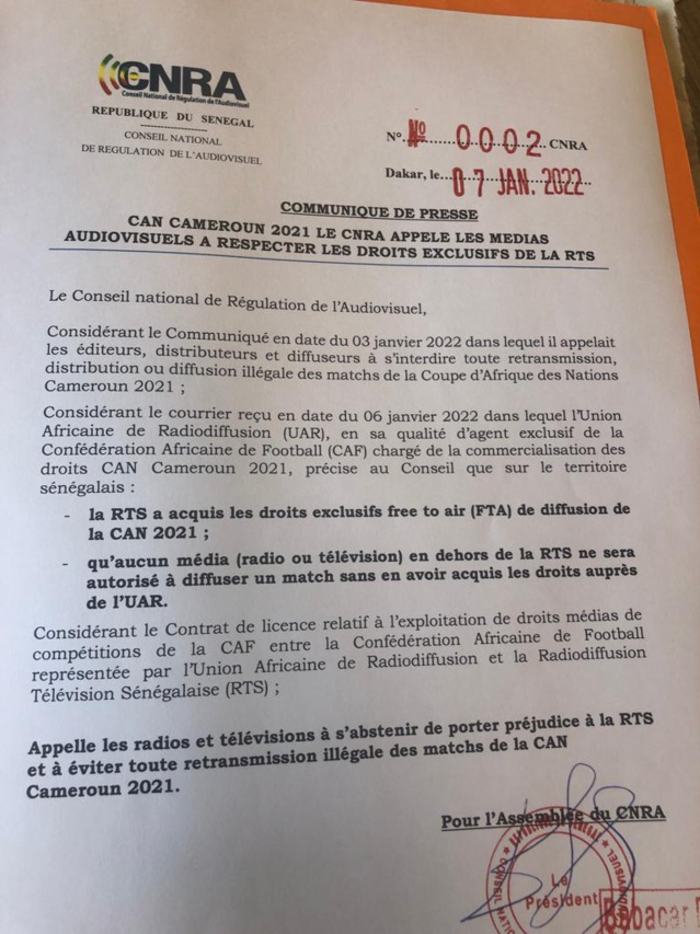 Le CNRA appelle les médias à respecter les droits exclusifs de la RTS Le CNRA appelle les médias à respecter les droits exclusifs de la RTS