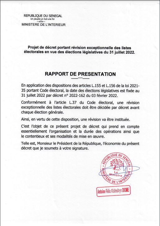 Elections législatives du 31 juillet 2022: révision exceptionnelle des listes électorales Elections législatives du 31 juillet 2022: révision exceptionnelle des listes électorales