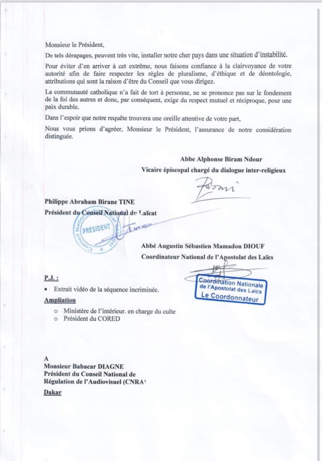 Communiqué de l'archidiocèse de Dakar