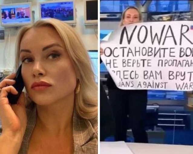 Ce que l'on sait de l'action de Marina Ovsiannikova, la femme qui a dénoncé la guerre en Ukraine en plein journal télévisé russe Ce que l'on sait de l'action de Marina Ovsiannikova, la femme qui a dénoncé la guerre en Ukraine en plein journal télévisé russe