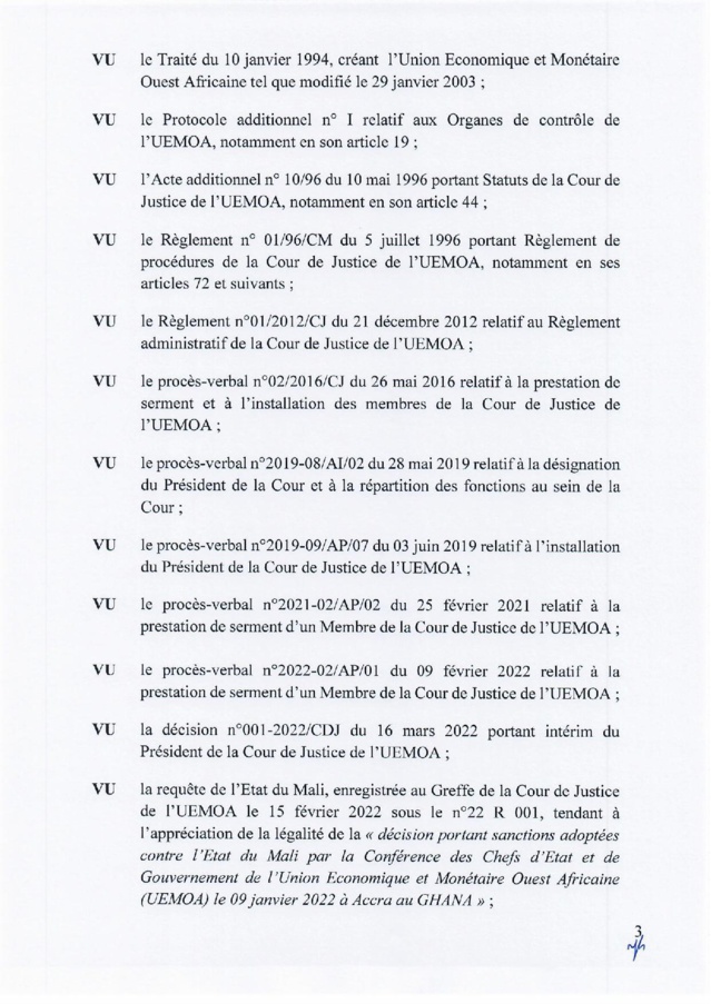 Mali : suspension des sanctions adoptées contre le Mali par les Chefs d’État de l'Uemoa (Document)