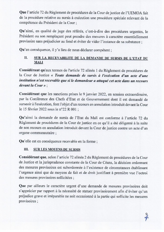 Mali : suspension des sanctions adoptées contre le Mali par les Chefs d’État de l'Uemoa (Document)
