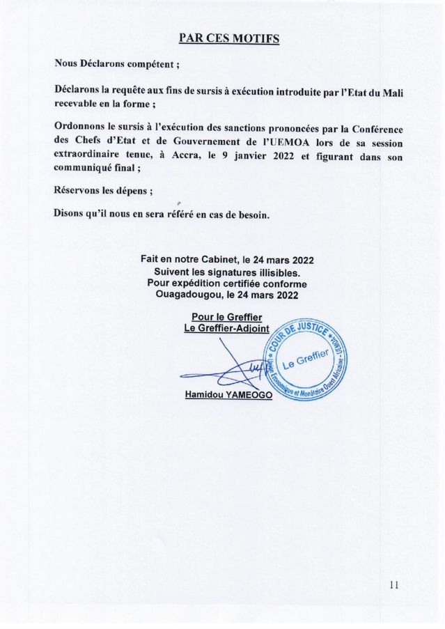 Mali : suspension des sanctions adoptées contre le Mali par les Chefs d’État de l'Uemoa (Document) Mali : suspension des sanctions adoptées contre le Mali par les Chefs d’État de l'Uemoa (Document)