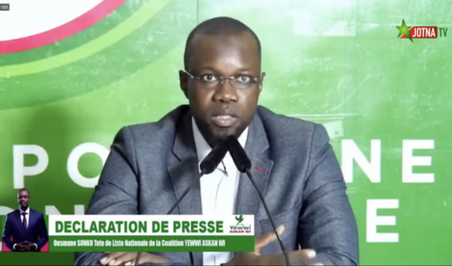 Sonko: "Toutes les accusations portées contre Khalifa Sall sont totalement fausses...La DGE est partisane...Le peuple doit prendre ses responsabilités pour que la liste de YEWWI à Dakar soit validée et que celle de Benno soit invalidée partout"