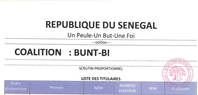 Législatives du 31 Juillet prochain - Les détails de la liste Bunt Bi Législatives du 31 Juillet prochain - Les détails de la liste Bunt Bi
