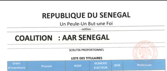 Voici la liste de la coalition AAR Sénégal ! Voici la liste de la coalition AAR Sénégal !