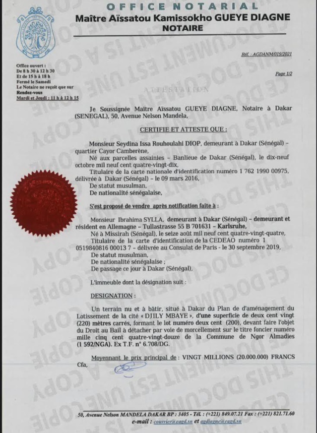 Victime d'une arnaque portant sur 32 millions : Ibrahima Sylla, un sénégalais résidant en Allemagne, traîne en justice la notaire Aïssatou Guèye Diagne. Victime d'une arnaque portant sur 32 millions : Ibrahima Sylla, un sénégalais résidant en Allemagne, traîne en justice la notaire Aïssatou Guèye Diagne.