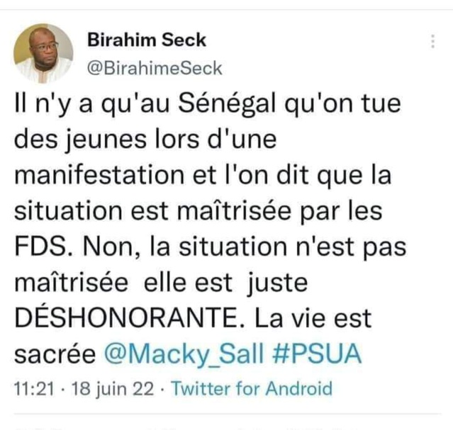 Manifestations préélectorales au SÉNÉGAL- La réaction musclée de Birahim Seck du Forum Civil