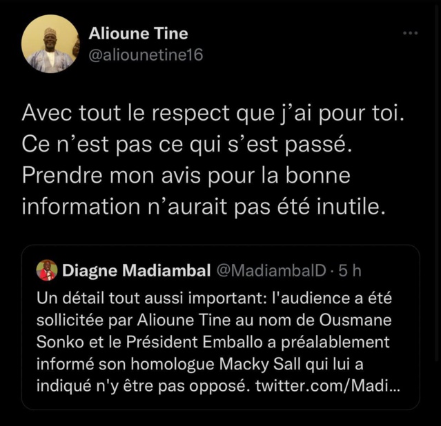 Alioune Tine  donne la réplique à Madiambal Diagne