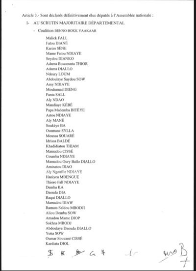 Le Conseil constitutionnel proclame les résultats définitifs des élections législatives du 31 juillet dernier et...rejette le recours de Sheikh Alassane Sène (DOCUMENT)