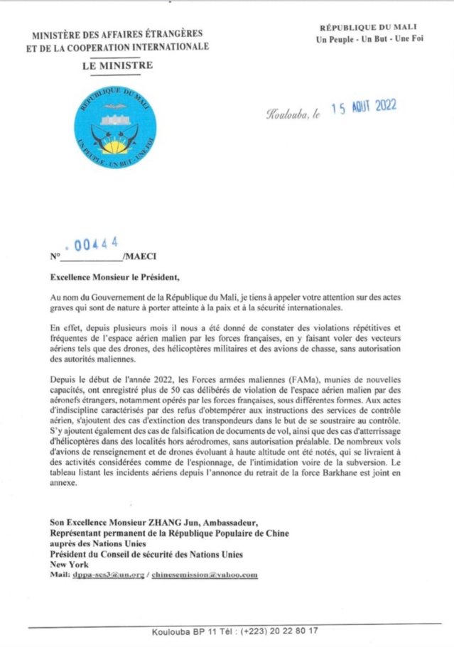 Violation de son espace aérien / Complicité avec les terroristes : le Mali accuse la France et saisit l'ONU. Violation de son espace aérien / Complicité avec les terroristes : le Mali accuse la France et saisit l'ONU.