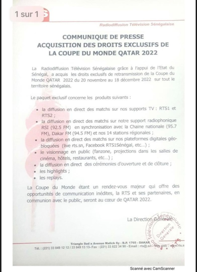 Diffusion des matchs de la Coupe du monde: la Rts obtient l'exclusivité Diffusion des matchs de la Coupe du monde: la Rts obtient l'exclusivité