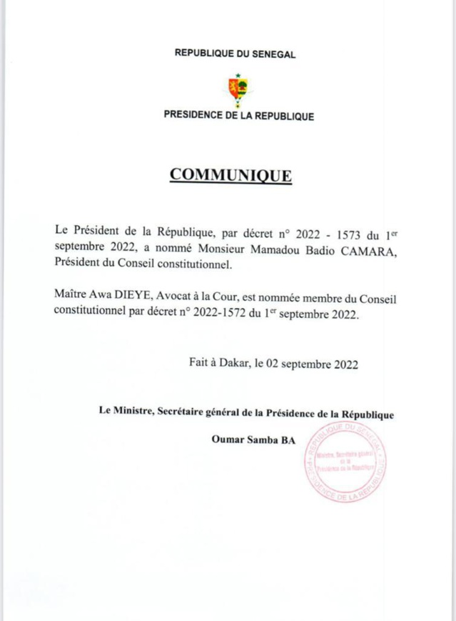 Conseil constitutionnel- Le Président Macky Sall nomme finalement Mamadou Badio CAMARA Conseil constitutionnel- Le Président Macky Sall nomme finalement Mamadou Badio CAMARA