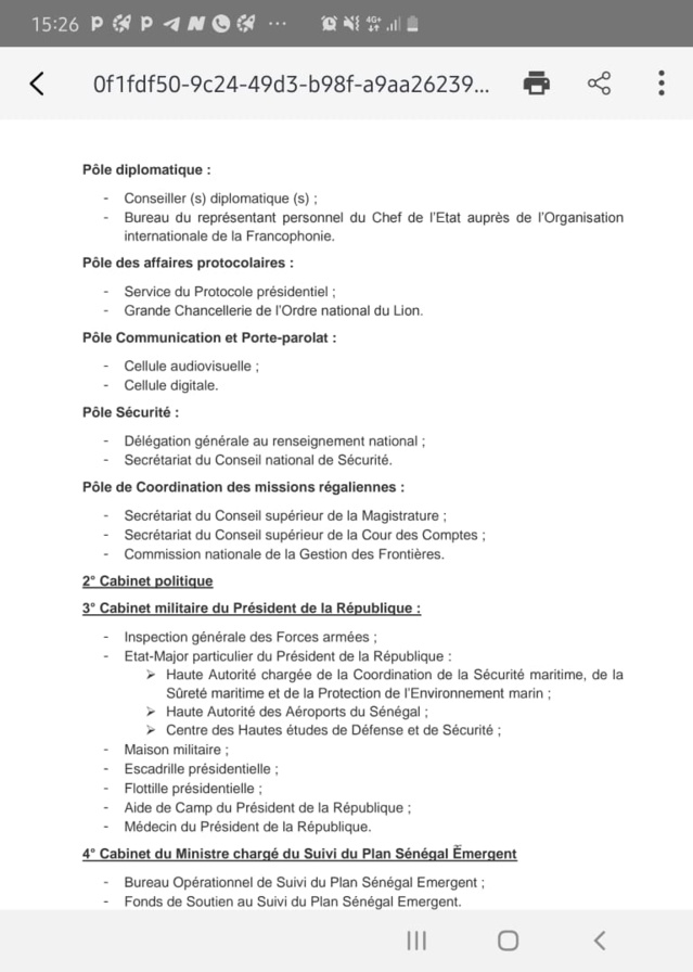 [Document] La Présidence publie le Décret portant répartition des services