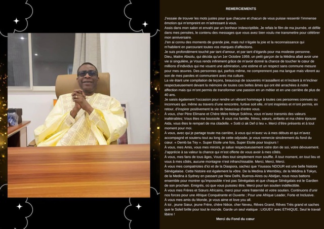 Le touchant message de remerciements de Youssou Ndour