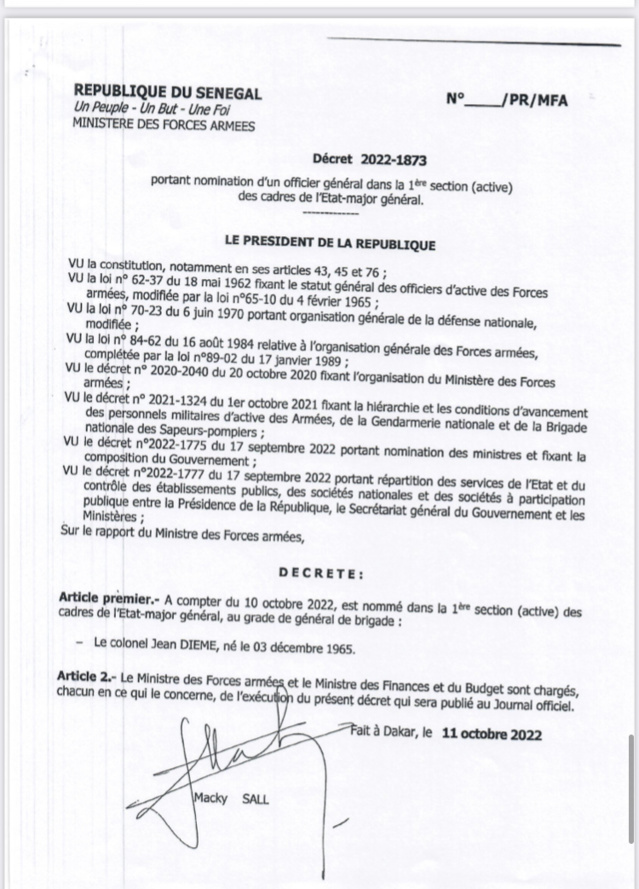 De nouvelles nominations dans les rangs de l’Armée Sénégalaise De nouvelles nominations dans les rangs de l’Armée Sénégalaise