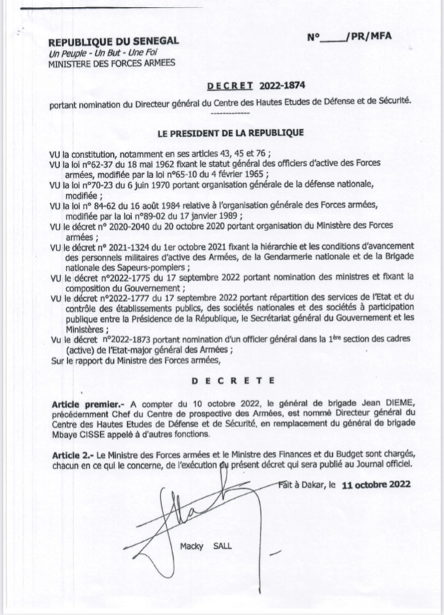De nouvelles nominations dans les rangs de l’Armée Sénégalaise De nouvelles nominations dans les rangs de l’Armée Sénégalaise