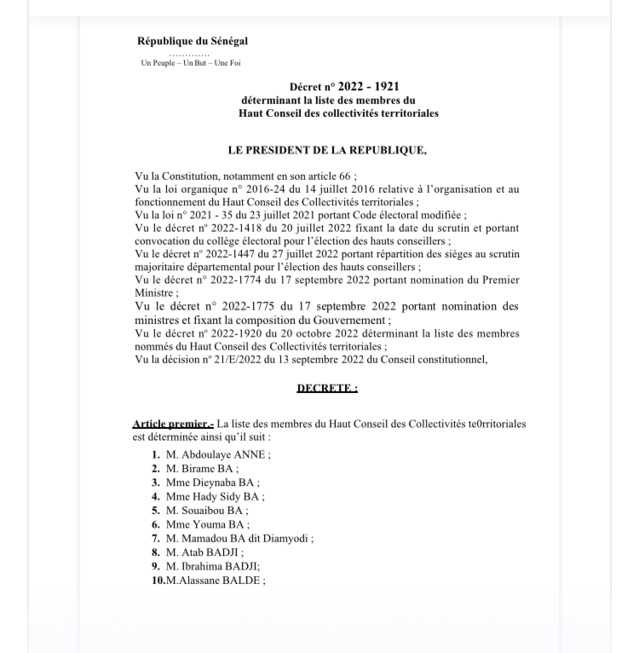 Dakaractu - Haut Conseil des Collectivités Territoriales : Le Président dresse la liste des 150 membres