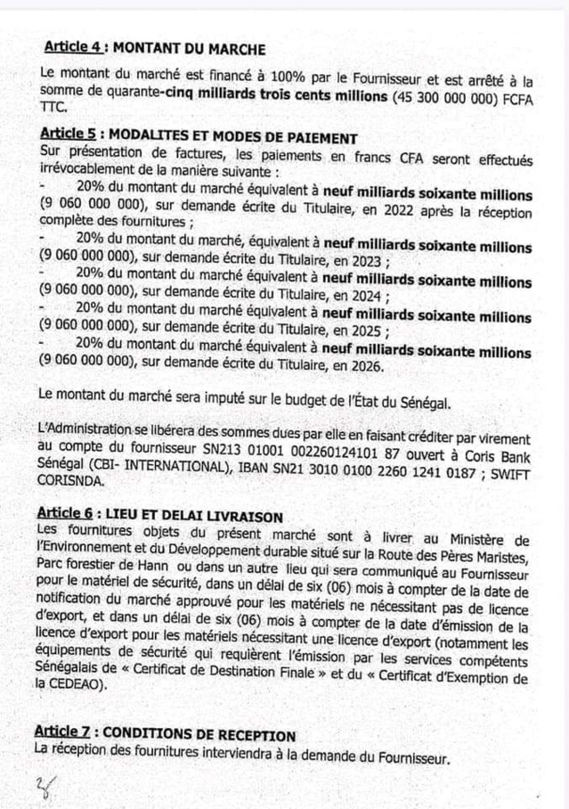 Documents :Voici l'intégralité du contrat d’armement entre l’Etat du Senegal et " Petit Boube "