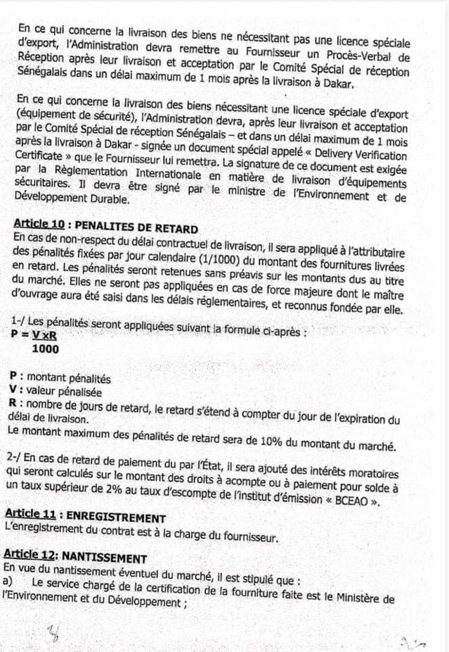 Documents :Voici l'intégralité du contrat d’armement entre l’Etat du Senegal et " Petit Boube "